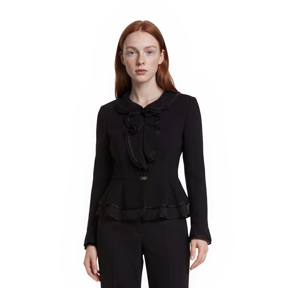 Vintage‎ Carissimo Blazer Women's Size 10 Black Peplum Ruffle Collar Jacket